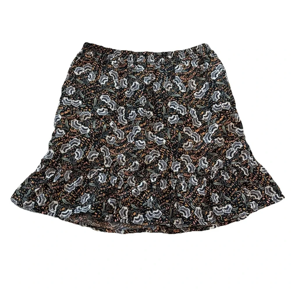 Rachel Zoe 100% Linen Skirt‎ Small Cottagecore Prairie Ruffle Hem Pockets Black